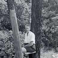 Gloria Berchielli in the trees at Pinewoods
