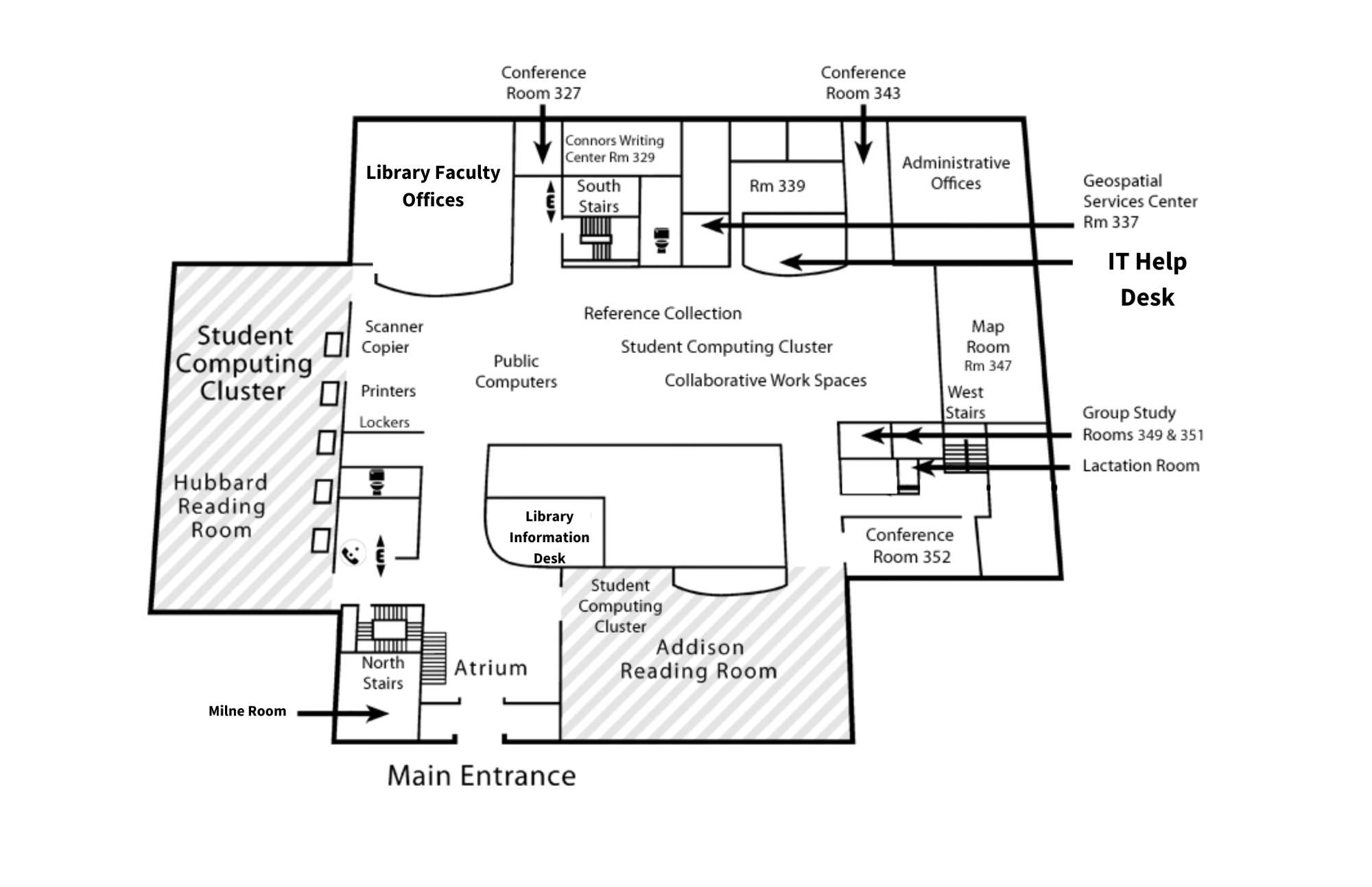 Floor map of Dimond Library Level 3