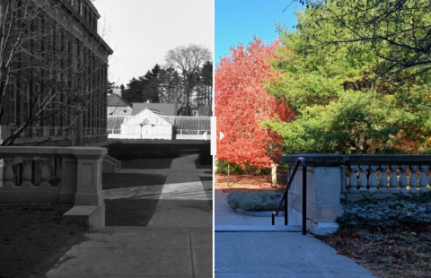 Murkland Hall photo collage of 1927 view and 2025