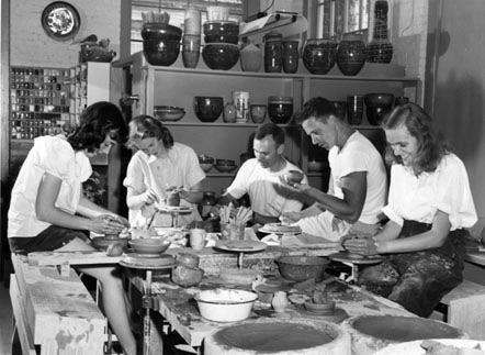 Ed Scheier in the studio with students