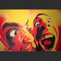 large colorful artwork of facial expressions