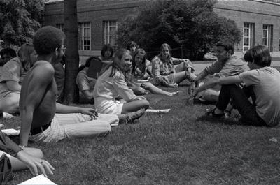 Students on campus in 1970