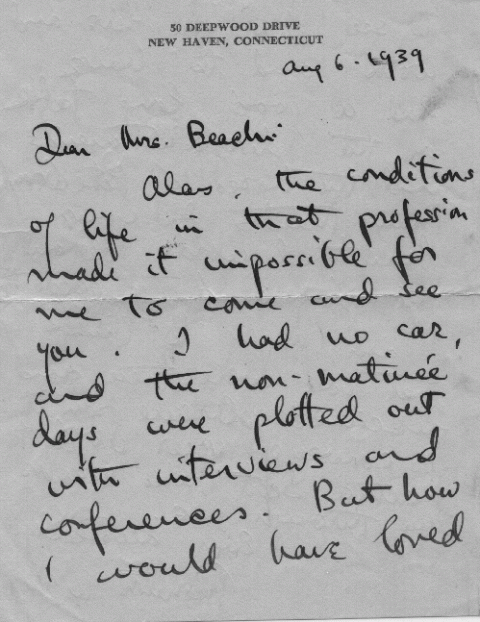 Thornton Wilder letter to Mrs. H.H.A. Beach