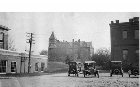 Cars parked in Conant Courtyard, 1924