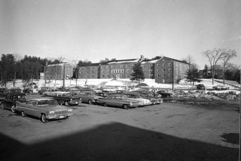 cars in campus parking lot