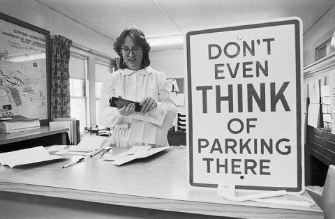 Krista Rexford working in the Traffic Office