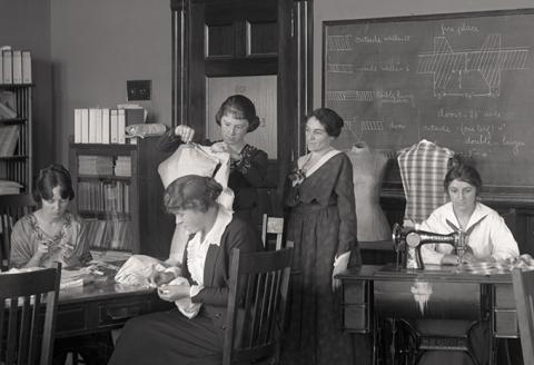 women sewing in class