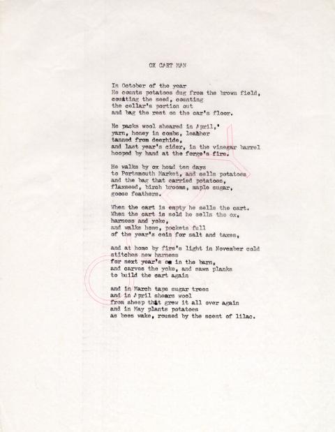 Ox Cart Man, draft 11, typewritten on white paper, no corrections