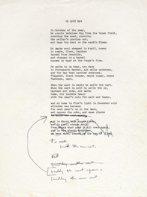Ox Cart Man, draft 17, typewritten, one note for correction left at the bottom in black ink