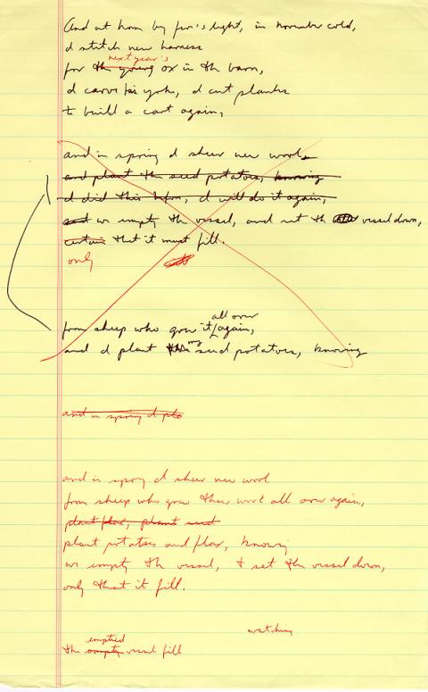 Ox Cart Man, draft 4, page 2, written in black ink, red ink used for corrections, many corrections in this draft
