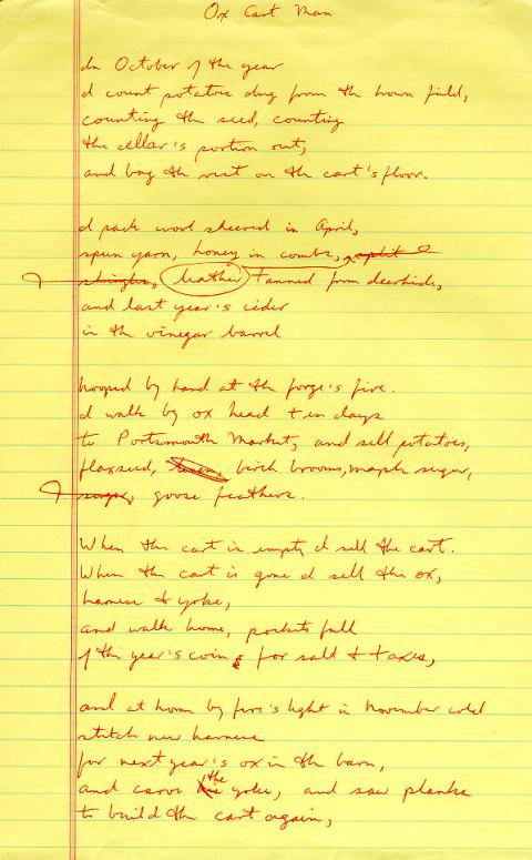 Ox Cart Man, draft 5, written in red ink, very few corrections
