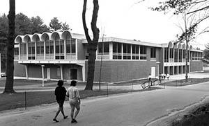 Stilling Hall with people walking by, ca. 1970s.
