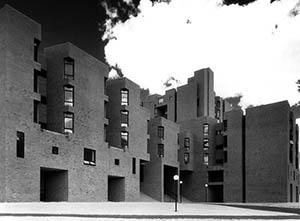 Williamson Hall with lamps in foreground.