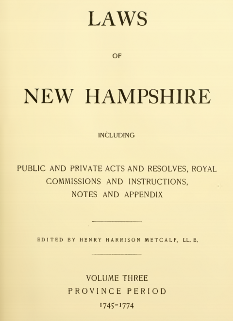 Title page Laws of New Hampshire Vol 3 1745-1774