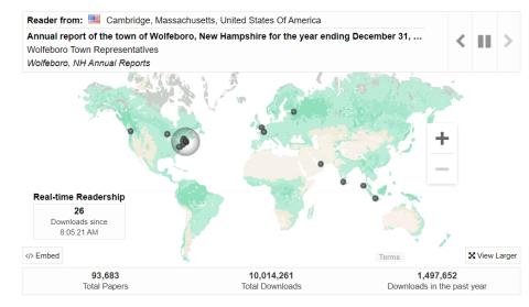 World map view of download locations for Repository works