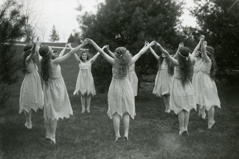 Students dancing during a May Day celebration